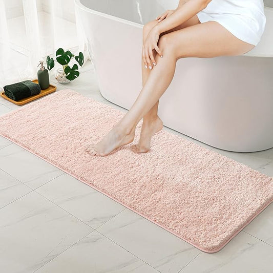 MIULEE Blush Bathroom Runner Rugs Soft Microfiber Bath Mat 24x60 Inch | Absorbent, Non Slip, Quick Dry, Fluffy Bath Rugs for Bathroom Floor Tub Showers, Machine Washable