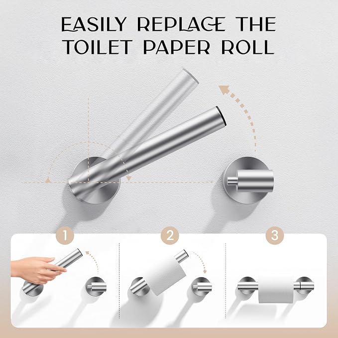 Day Moon™ - Toilet Paper Holder - Modern Roll Holder for Bathroom - 2 Pack - Wall Mount, Brushed Nickel