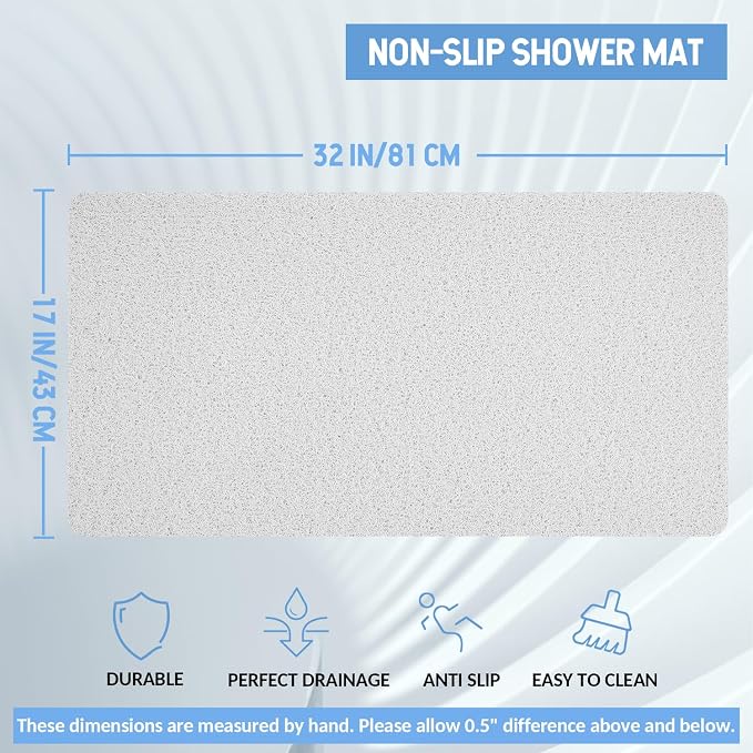 Hargiis Non-Slip Bathtub Mat, Anti Slip Shower Mat, Fast Drying Bathtub Mats, Foot Scrubber Mat, Anti Slip Mat for Tub, Floor, Bathroom, Kitchen, Home, Hotel (White 32"×17")