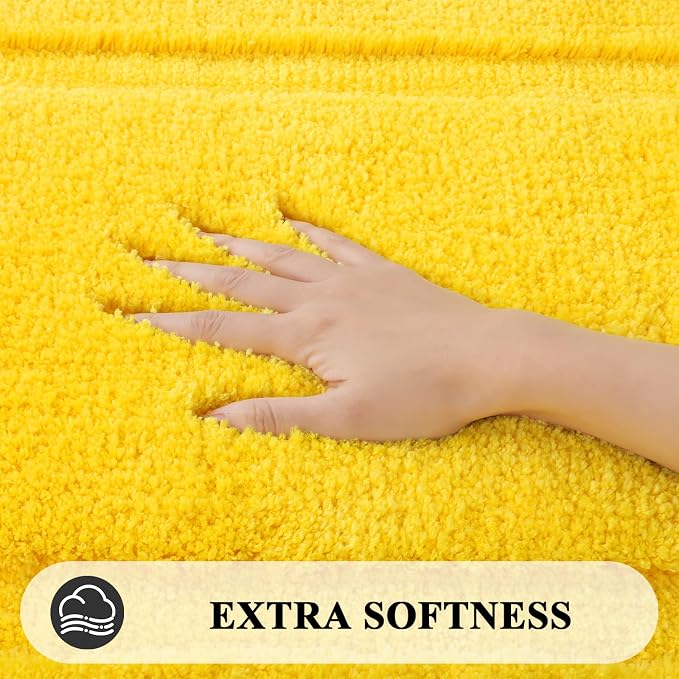 SHACOS Soft Microfiber Bathroom Rugs Set of 2 Pieces, Yellow | 47x20 + 32x20, Absorbent Plush Bath Rugs, Non Slip Washable Shaggy Bath Mats, Fluffy Bathroom Runner Floor Mats Shower Rug