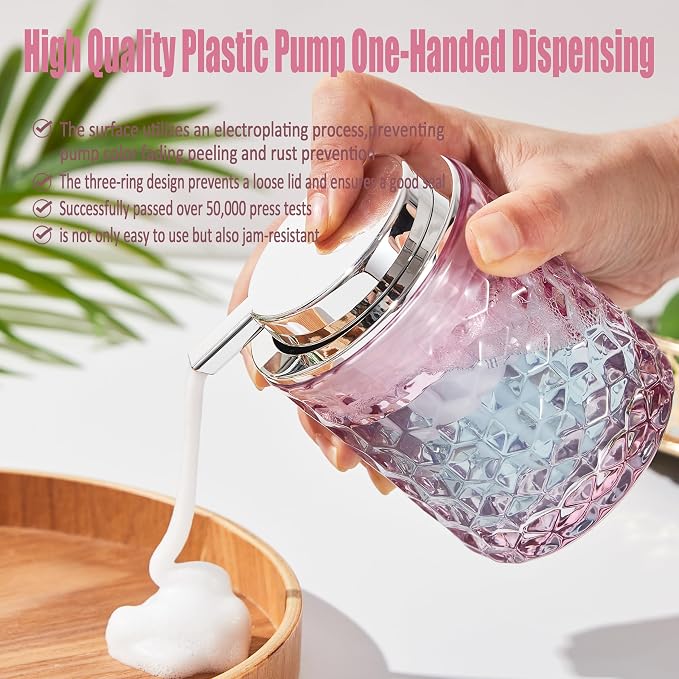 Malachi Foaming Hand Soap Dispenser, Refillable Clear Glass Foam Pump Bottle for Liquid Hand Soap, Dish Soap, Multi‑use for Bathroom, Kitchen & Commercial Use