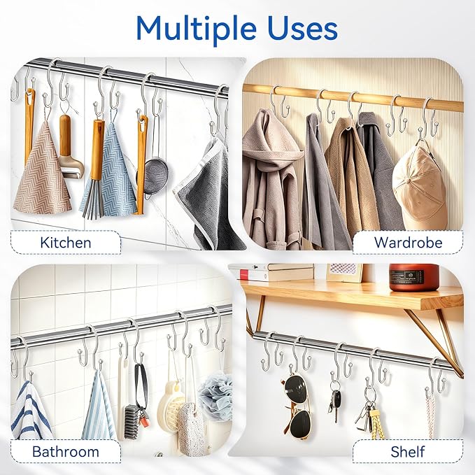 OEH Shower Curtain Hooks, 12 Pcs Minimalist Shower Curtain Rings, Metal Shower Curtain Hangers, Double Hook Shower Curtain Hooks Rust Proof, Glide Smoothly Shower Hooks for Shower Curtain Rod, Nickel