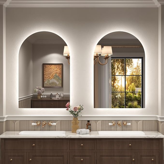 40x28 Inch Arched LED Mirror for Bathroom | Dimmable Backlit Mirror, Arched Lighted Mirror, Shatter-Proof, Anti-Fog, 3 Colors, Memory, ETL Listed