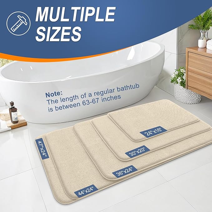 OLANLY Thick Memory Foam Bathroom Rugs 30x20, Soft Absorbent Bath Mat, Sand | Quick Dry Bath Rugs, Non-Slip Carpet, Machine Washable Mats for Bathroom Floor, Tub and Shower, Home Decor Accessories