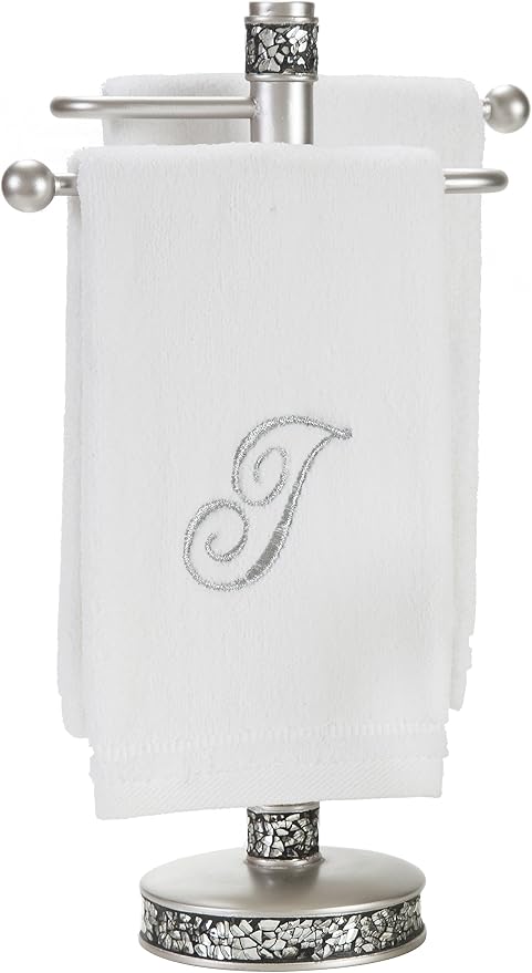 Crackled Glass Silver Free Standing Countertop Fingertip Towel Holder Stand | Unibody Resin Towel Rack For Bathroom or Kitchen Counter Top Decor