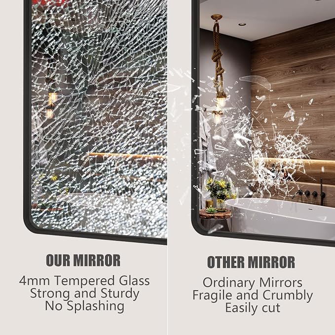 CHAMROR 24x32 Inch Black Metal Framed Bathroom Mirror for Wall | Rounded Rectangle Mirror, Matte Black Bathroom Vanity Mirror, Anti-Rust, Tempered Glass, Hangs Horizontally or Vertically