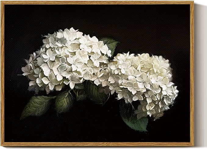 InSimSea Framed Canvas Prints Art Vintage Decor, Flower Moody Hydrangea Still Life Painting Room Decor Aesthetic, Farmhouse Art, Botanical Floral Wall Pictures for Bedroom Kitchen Shelf, 12x16inch