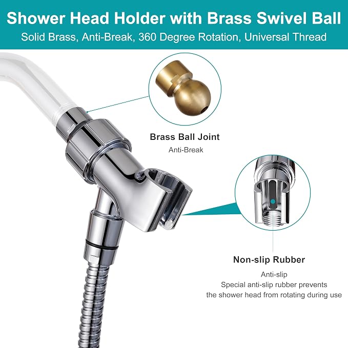 GwernKB Handheld Shower Head with On Off Switch 8-Mode High Pressure Showerhead with 79 Inches Extra-long Stainless Steel Hose and Bracket PLUS Extra Low-Reach Adhesive Wall Mount for Kids,Silver…