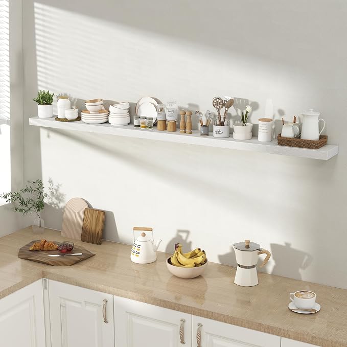 Acovy 72 Inch Floating Shelves for Wall 1 Pack, 72" Wall Shelves for Books, Storage, Decor, Wall Mounted Floating Shelf with Invisible Brackets for Kitchen, Living Room, White