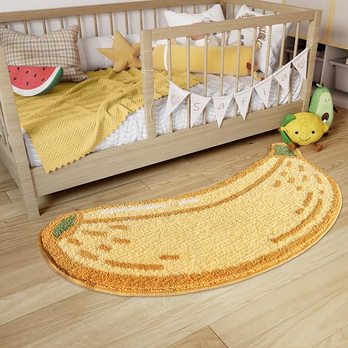 LUMI Cute Bathroom Rug, Absorbent Non Slip Bath Mat, 18.5"x39.5", Banana | Soft Plush Microfiber Runner Rug, Quick Dry, Washable Fruit Bath Mats for Shower Floor, Sink Bathtub, Bedroom, Kids Room