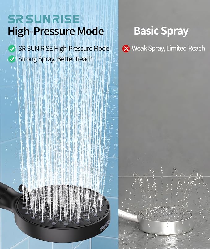 SR SUN RISE Filtered Shower Head with Handheld High Pressure 9 Spray Mode Showerhead Detachable Shower Head Water Softener Filters Beads for Hard Water Remove Chlorine 4 Filters Matte Black
