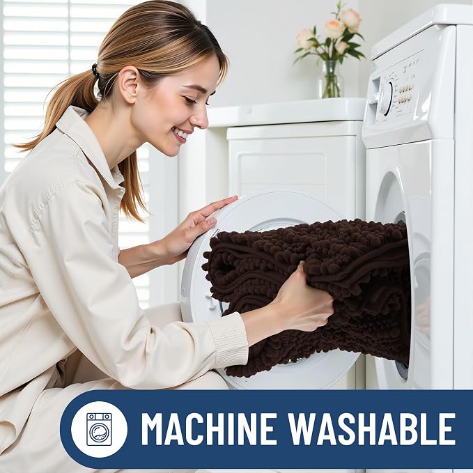 Smiry Bathroom Rugs 40X24, Extra Soft Rubber Backing Chenille Bath Mats | Brown Machine Washable Non Slip Quick Dry Bath Mats for Bathroom Floor, Tub, Shower, Home Decor Accessories