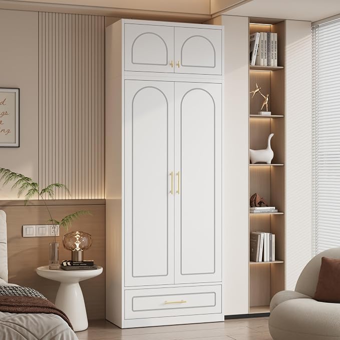 Polup Metal Wall Cabinet, Upper Cabinet for Wardrobe | Small Overhead Storage Cabinet for Bedroom, Living Room, White, 18"D x 32"W x1 5"H - Assembly Required
