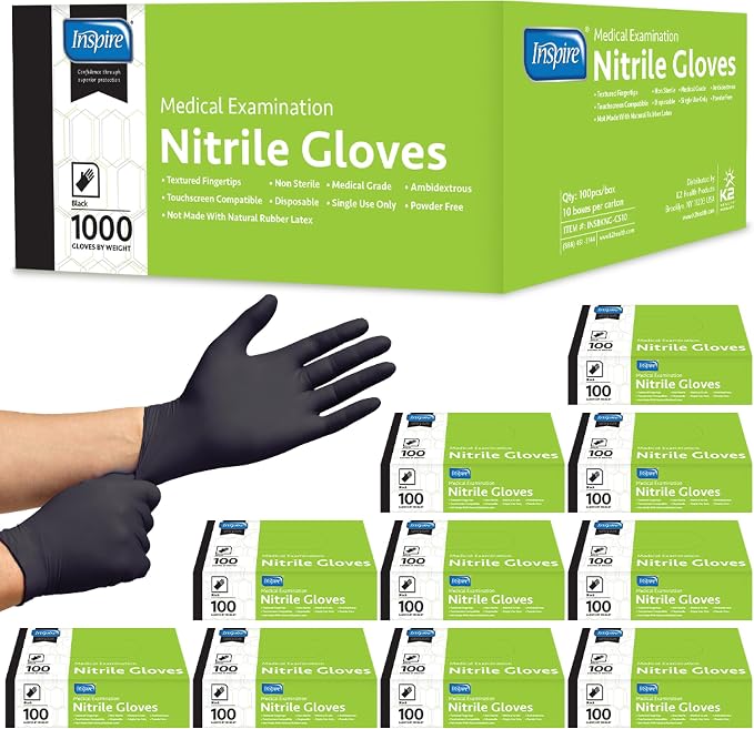 Inspire Black Nitrile Disposable Gloves | 4.5 Nitrile Disposable Safety Medical Cooking Cleaning Gloves