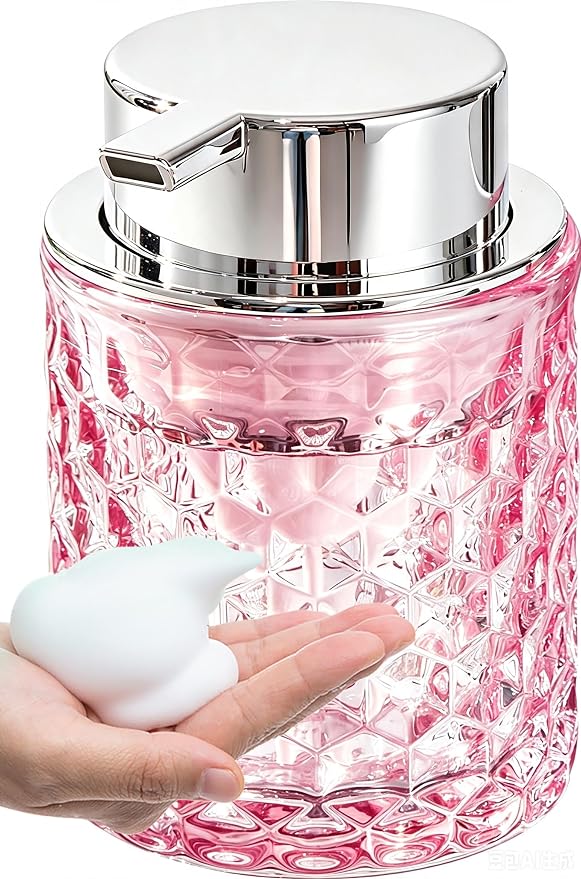 Malachi Foaming Hand Soap Dispenser, Refillable Clear Glass Foam Pump Bottle for Liquid Hand Soap, Dish Soap, Multi‑use for Bathroom, Kitchen & Commercial Use