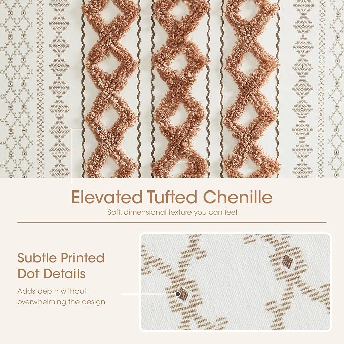 INK+IVY Extra Long Cotton Shower Curtain for Bathroom, Rose Clay, 72 x 84 | Machine Washable, Boho Tufted Chenille Modern Home Bathroom Decor, Bathtub Privacy Screen, OEKO-TEX Certified