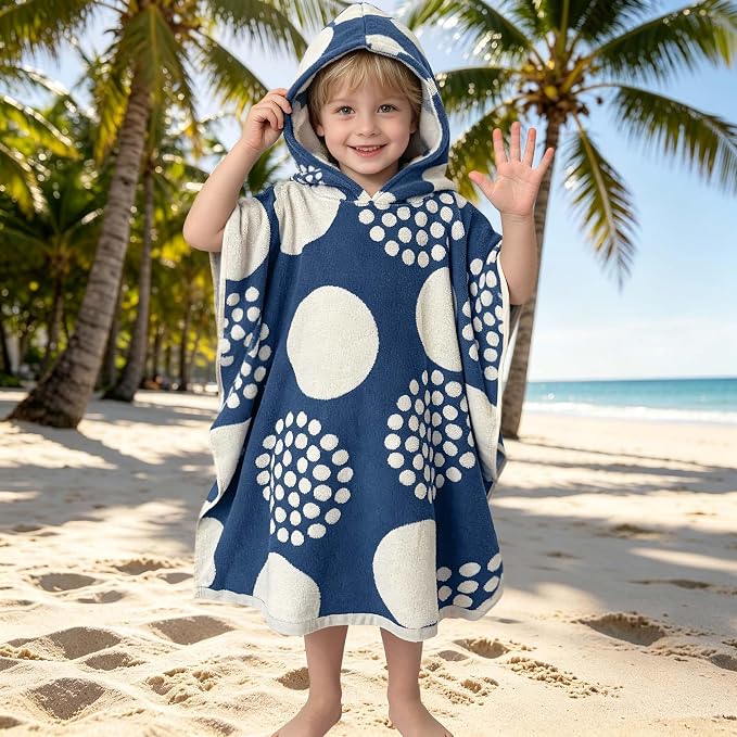 VOOVA & MOVAS Kids Hooded Poncho Towel, 4-8 Years, 100% Cotton, Soft, Blue Dot
