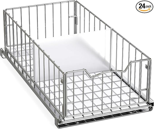Simple Houseware Pull-Out Cabinet Sliding Basket, 17.2Dx9.7Wx5H, Chrome | Ideal for Kitchen and Bathroom Cabinet Storage Organizer, Under Sink or Pantry Organization