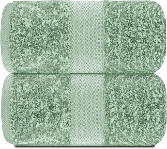 White Classic Luxury Bath Sheet Towels Extra Large | Highly Absorbent Hotel spa Collection Bathroom Towel | 35x70 Inch | 2 Pack (Green)