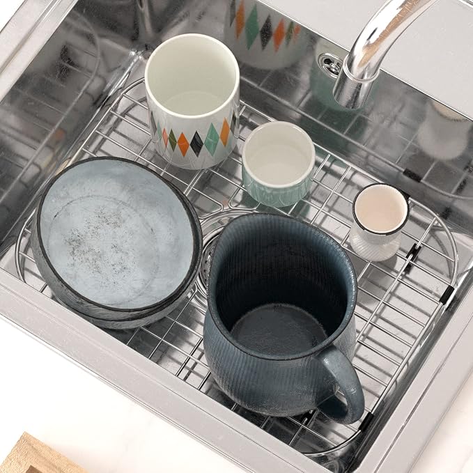 SANNO Kitchen Sink Grate Sink Protector for Kitchen Sink, Stainless Steel Grid Sink Protector Kitchen Sink Rack Bottom of Kitchen Sink,Center Drain,18" L X 13.4" W