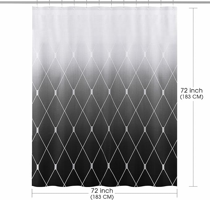 Black and White Shower Curtain, Black Ombre Geometric Men Bath Curtain for Bathroom, Masculine Shower Curtains, Durable and Machine Washable, 72 x 72 Inches, Black White and Gray
