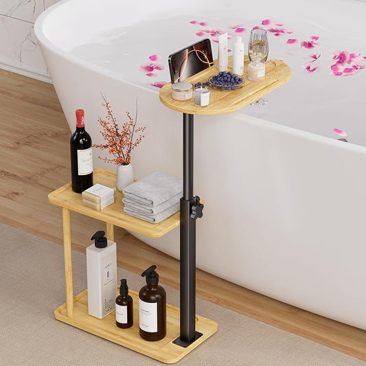 Bathtub Tray Table, Freestanding Bath Side Table Tub Tray Caddy | 3 Layer Bamboo Bath Board Shelf, Bathtub & Bathroom Accessories, New Home Gift for Mom, Housewarming, Anniversary, Wedding