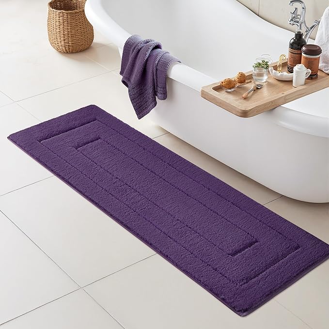 GRANNY SAYS Purple Bathroom Runner Rug 59" x 20", Soft Microfiber Bath Mat | Non-Slip long rug with TPR Backing, Absorbent, Machine Washable Extra Large Bath Rugs for Double Vanity, Shower, Tub