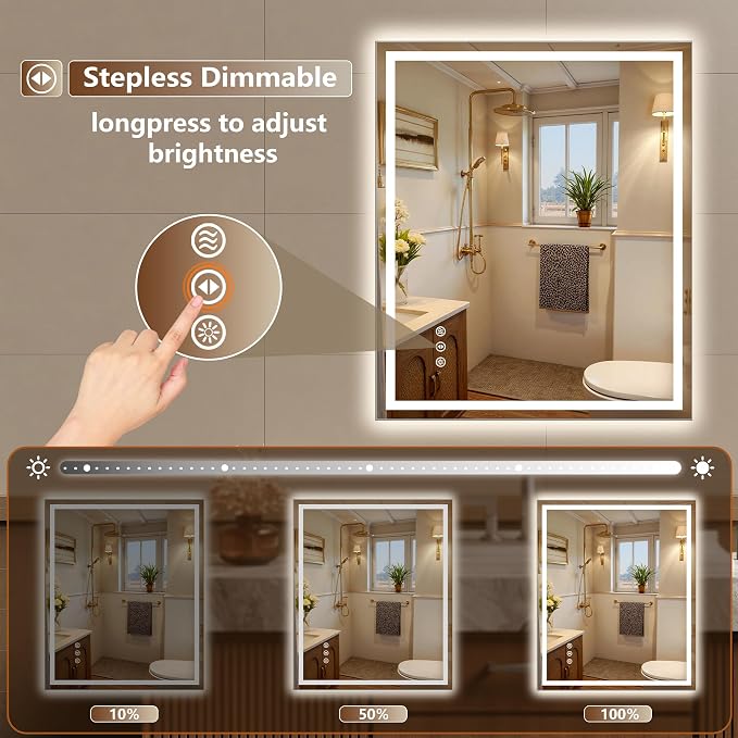 40x30 Inch LED Lighted Bathroom Mirror - Anti-Fog Vanity Mirror with Dimmable Front & Backlit, 3 Color Temp, Smart Memory - Shatterproof HD Glass, IP54 Waterproof Wall Mounted for Makeup Shaving