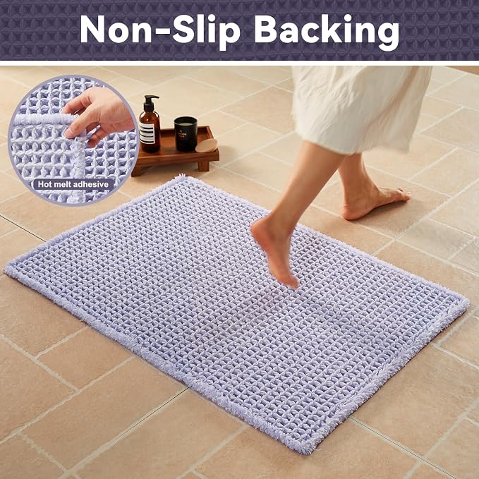 Triohero Waffle Runner Bath Mat - Long Bathroom Rugs Non Slip Washable, Ultra Soft Super Absorbent Quick Dry Boho Farmhouse Bathroom Decor, 24" x 60"', Lavender Cream