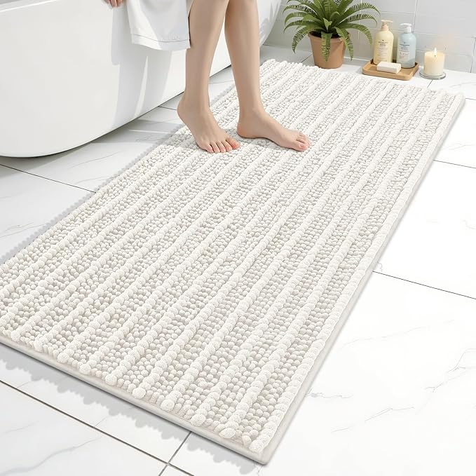 Arotive Bathroom Rugs Mat 45x27, Soft Absorbent Chenille Shaggy Bath Mat | Ivory, Machine Wash Dry, Bath Rugs for Bathroom Floor, Tub and Shower, Home Decor Accessories