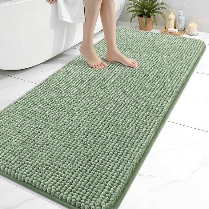 Arotive Chenille Bathroom Rugs 60x24, Soft Absorbent Bath Mat, Sage Green | Rubber Backing, Machine Washable Dry Bath Mats for Bathroom Floor, Tub and Shower, Home Decor Accessories