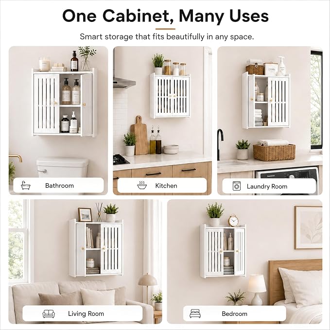 HAYOFAMY 3-Tier Wall Bathroom Storage Cabinet 7.9" D x 15.7" W x 15.7" H | PVC Medicine Cabinet Organizer with Door, for Living Room Kitchen Entryway Small Space
