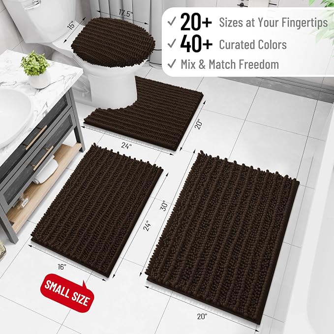 Arotive Bathroom Rugs Mat 60x24, Soft Absorbent Chenille Shaggy Bath Mat | Brown, Machine Wash Dry, Bath Rugs for Bathroom Floor, Tub and Shower, Home Decor Accessories
