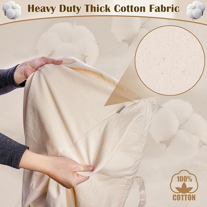 Cotton Canvas Laundry Bag with Handles & Drawstring, XL 33"Wx 35"H, Natural | Extra Large Heavy Duty Washable Basket Liner Hamper Liner Replacement, Thick Cotton Storage Sack, 1Pack