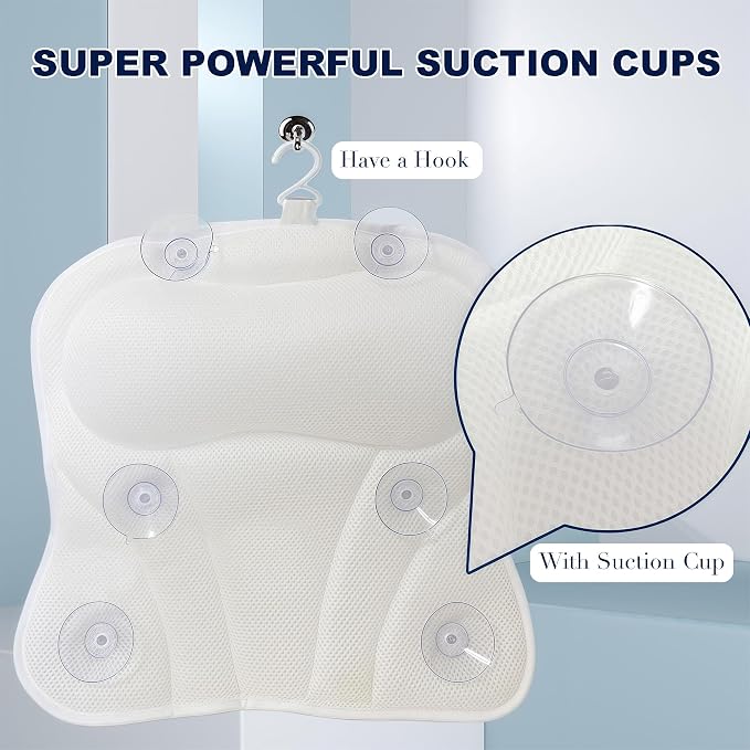 Luxury Bath Tub Pillows for Head and Neck, 4D Breathable Air Mesh Bath Pillow with Non-Slip Suction Cups, Ergonomic Back Support Spa Gifts