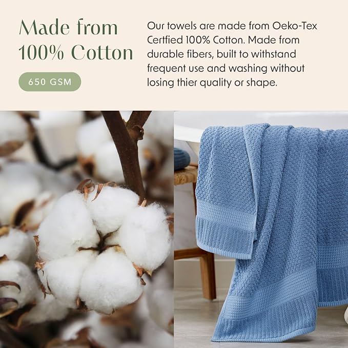 2 Pack Oversized Bath Towels 100% Cotton | Blue Towels | Oeko‑TEX Standard 100 | Soft & Absorbent, Quick‑Dry | Trinity Collection - Blue Shadow