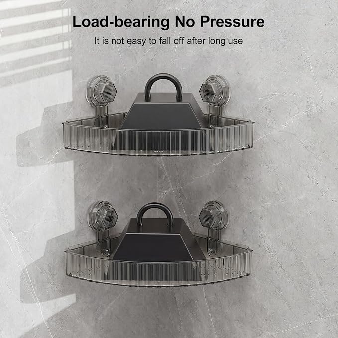 Adhesive Shower Caddy Suction Cup Shower Shelves for Inside Shower No Drilling Bathroom Organizers and Storage Wall Shelf Rack Clear(black,corner)