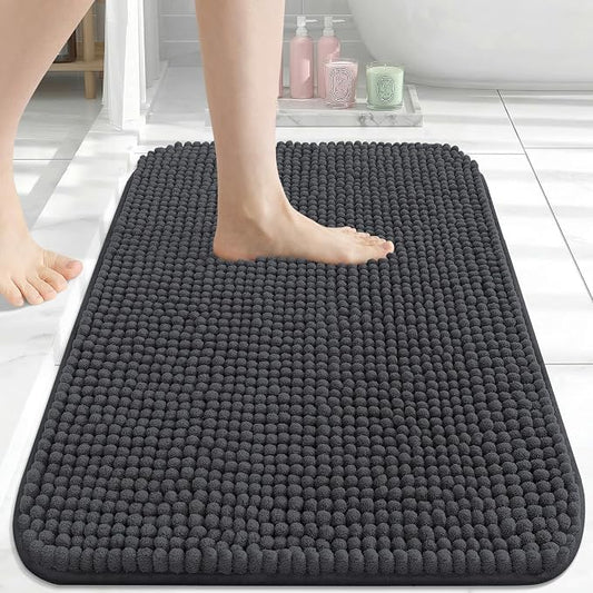 Arotive Chenille Bathroom Rugs 24x16, Soft Absorbent Bath Mat, Dark Grey | Rubber Backing, Machine Washable Dry Bath Mats for Bathroom Floor, Tub and Shower, Home Decor Accessories