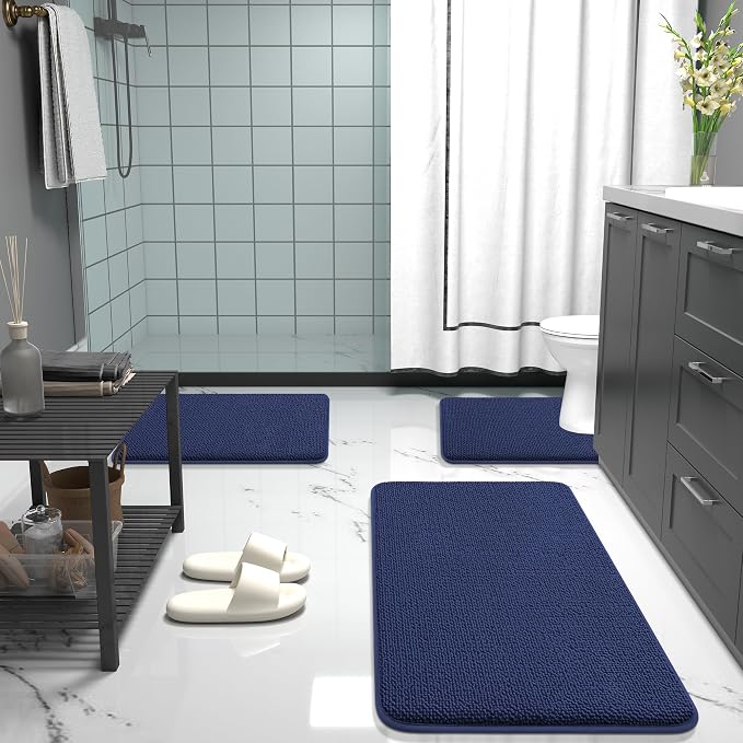 OLANLY Thick Memory Foam Small Bathroom Rugs Mats 24x16, Twilight Sapphire | Soft Quick Dry Bath Rugs, Non-Slip, Absorbent Machine Washable Mat for Bathroom Floor, Tub and Shower, Home Decor Accessories