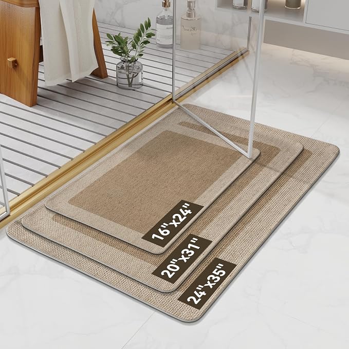 Non Slip Bath Mat, Thin Bathroom Rugs Fit Under Door, Brown 20x31 | Quick Dry Absorbent, Rubber Backing Washable Bathmat, Shower Mat for Bathroom Floor, Tub and Outside Shower, Home Decor