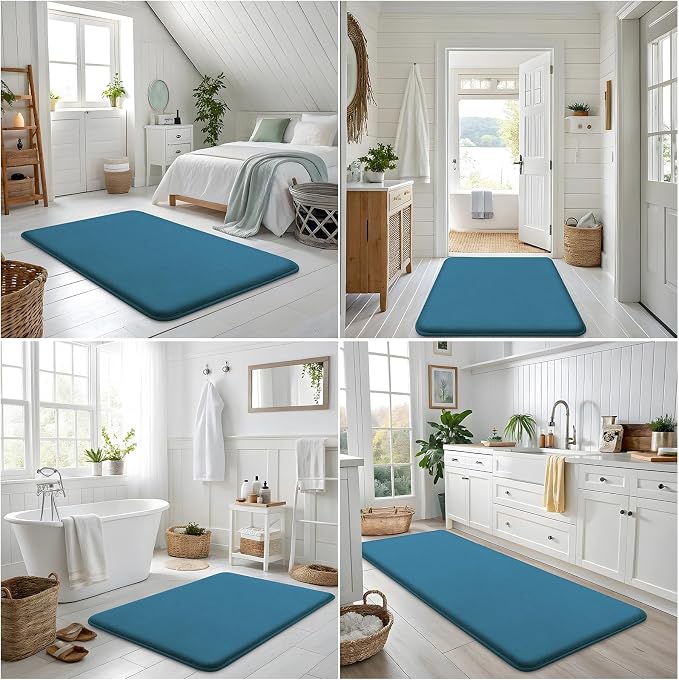 Smiry Memory Foam Bath Mat 36x24, Extra Soft and Absorbent Bathroom Rugs | Peacock Blue, Quick Dry Machine Washable Non-Slip Bath Mat for Bathroom Floor, Shower and Tub