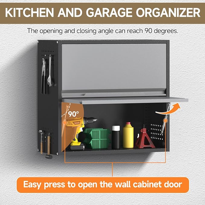 2 Door Garage Wall Cabinet with Up-Flip Door, 25.6" H Metal Wall Cabinet | Wall Mounted Metal Storage Cabinet for Garage,Basement,Ware House Assembly Required