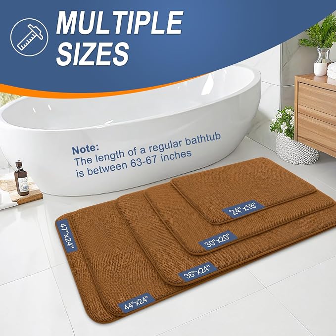 OLANLY Thick Memory Foam Bathroom Rugs 36x24, Absorbent Bath Mat, Ochre | Soft Quick Dry Bath Rugs, Non-Slip, Machine Washable Carpet for Bathroom Floor, Tub and Shower, Home Decor Accessories