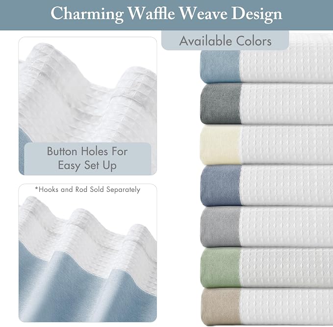 Madison Park Spa Waffle Weave Extra Long Shower Curtain, 72 x 84, Blue | Striped, Pieced Fabric Design, 3M Scotchgard Moisture Management, Hotel Quality, Modern, for Bathroom, OEKO-TEX Certified