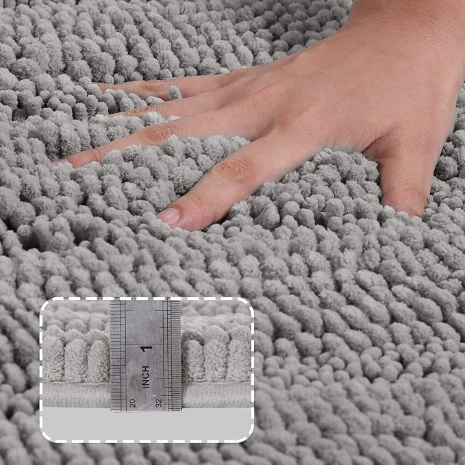Turquoize Chenille Bath Rugs Shaggy Bathroom Rugs Non Slip Bath Rugs for Bathroom 58 x 20 Dove Gray, Striped Pattern Bath Rug Extra Soft and Absorbent Area Rug, 58"x20"Dove Gray, Striped Pattern