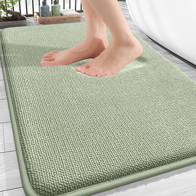 OLANLY Thick Memory Foam Bathroom Rug 30x18, Absorbent Bath Mat, Sage Green | Soft Quick Dry Bath Rugs, Non-Slip, Machine Washable Carpet for Bathroom Floor, Tub and Shower, Home Decor Accessories