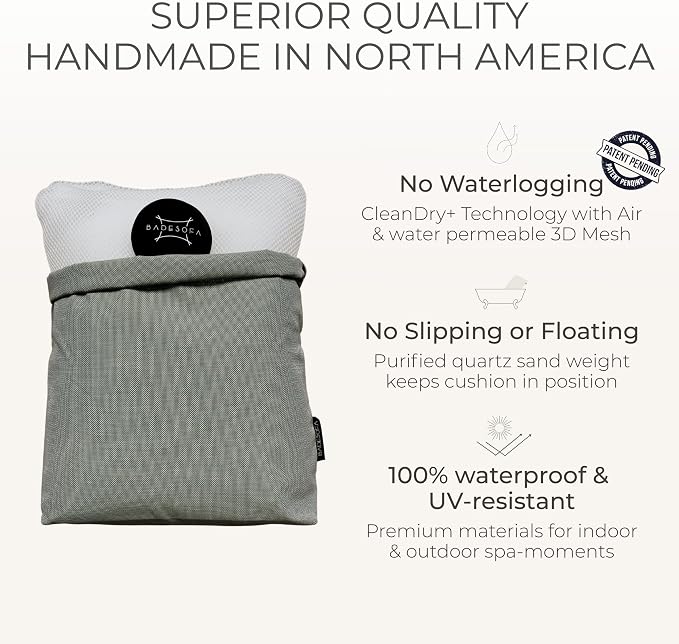BADESOFA® Luxury Bathtub Seat Cushion in Charcoal | Bath Pillows for Tub, Quick-Dry & Washable, Non-Slip Weighted Tub Pillow, Home Spa Accessoire for Bathtub & Hot Tub