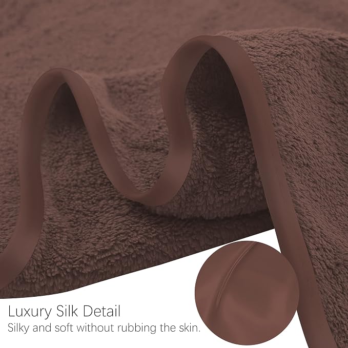 TENSTARS Luxury Silk Hemming Towel Set - Light Thin Quick Drying - 2 Bath Towels 2 Hand Towels 2 Washcloths - Ultra Soft Microfiber Towel for Bath Fitness, Sports, Yoga, Travel (Wood Brown 6 Pieces)
