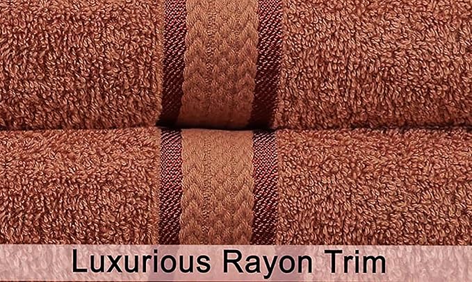 COTTON CRAFT Ultra Soft Hand Towels - 6 Pack 100% Ringspun Cotton Towel Set | Large 16x28 inch Mocha Hand Towels with a Luxurious Rayon Border - Plush Absorbent 580 GSM Easy Care - Ideal for Everyday use