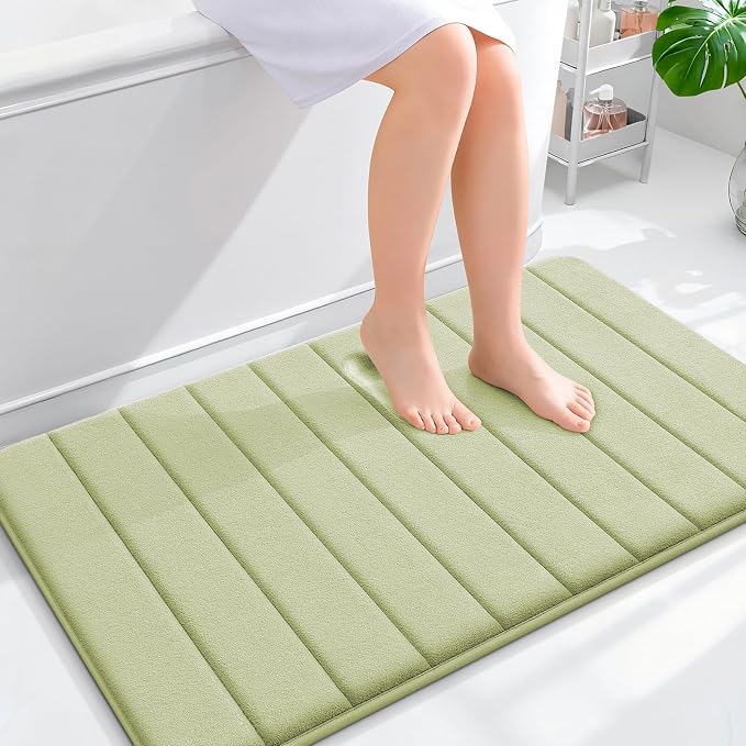 OLANLY Memory Foam Large Bath Mat 40x24, Super Soft Absorbent Bathroom Rugs | Vanilla, Quick Dry Bath Rug, Machine Washable Shower Floor Mats, Bathmat Carpet for Bathroom Floor, Tub and Shower